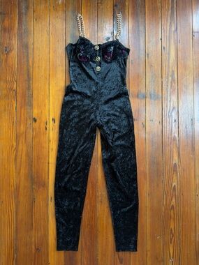 Workshop Clothing vintage early 90s crushed velvet chain strap demi bra catsuit